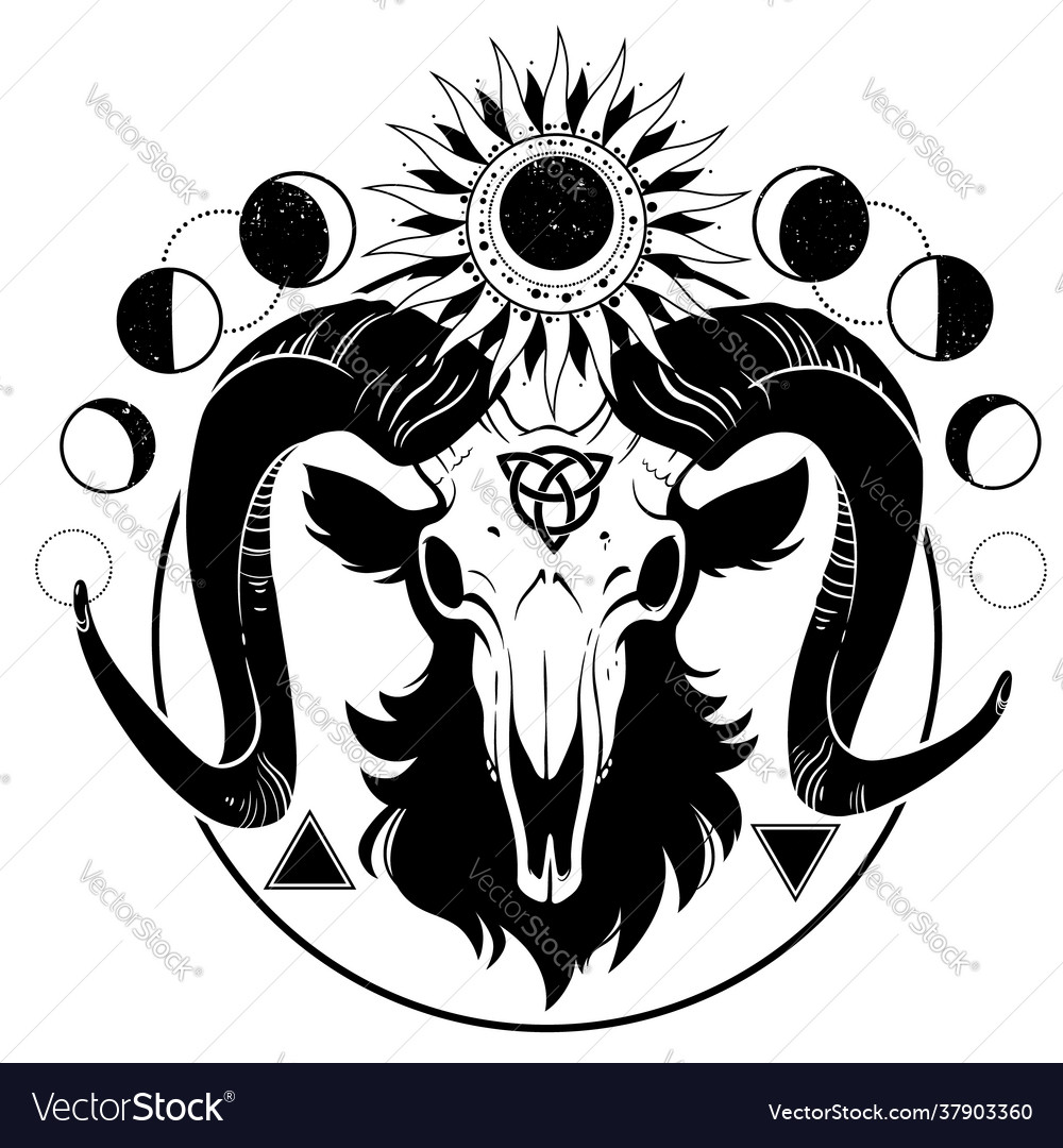 Esoteric composition a goats skull sun Royalty Free Vector