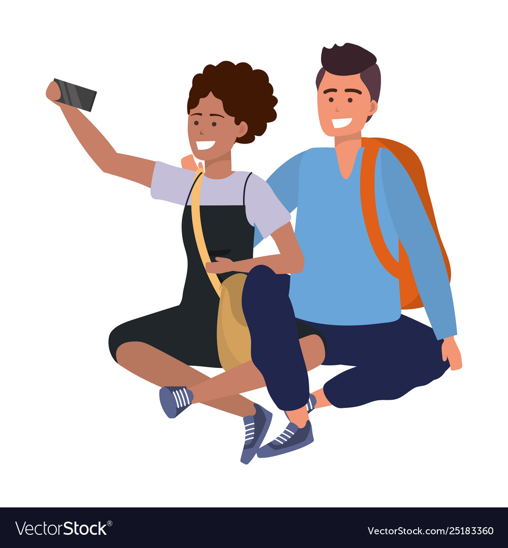 Millennial student couple smiling Royalty Free Vector Image