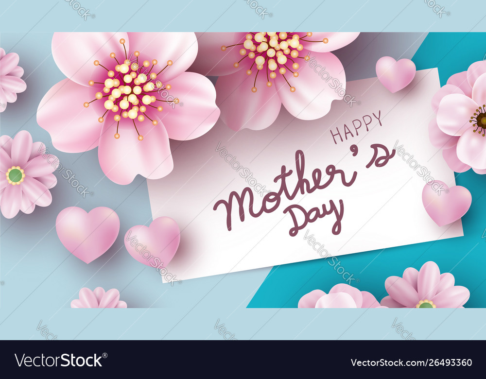 Mothers day card design pink flowers Royalty Free Vector