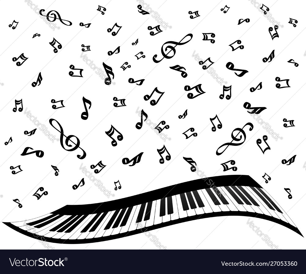 Piano keys and music notes on white stock