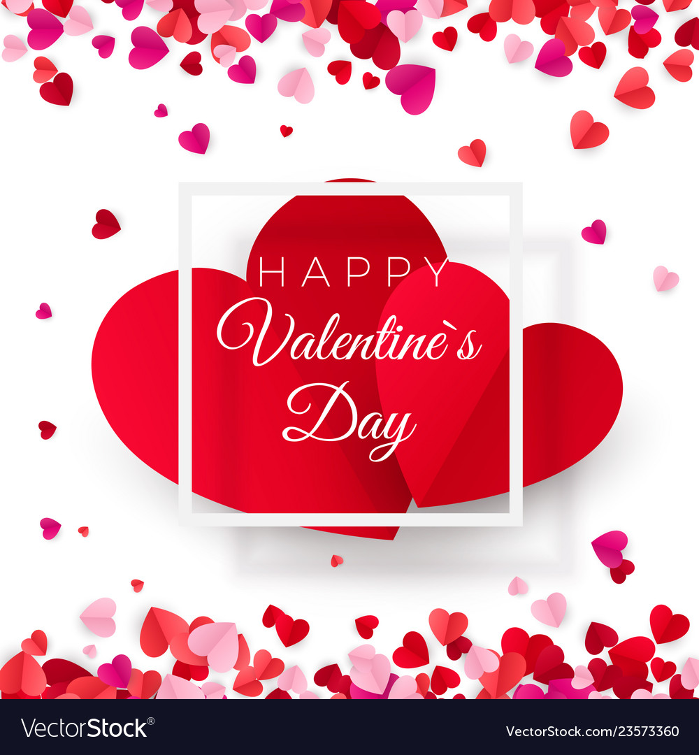 Valentines Day Postcard Two Big Hearts In White Vector Image