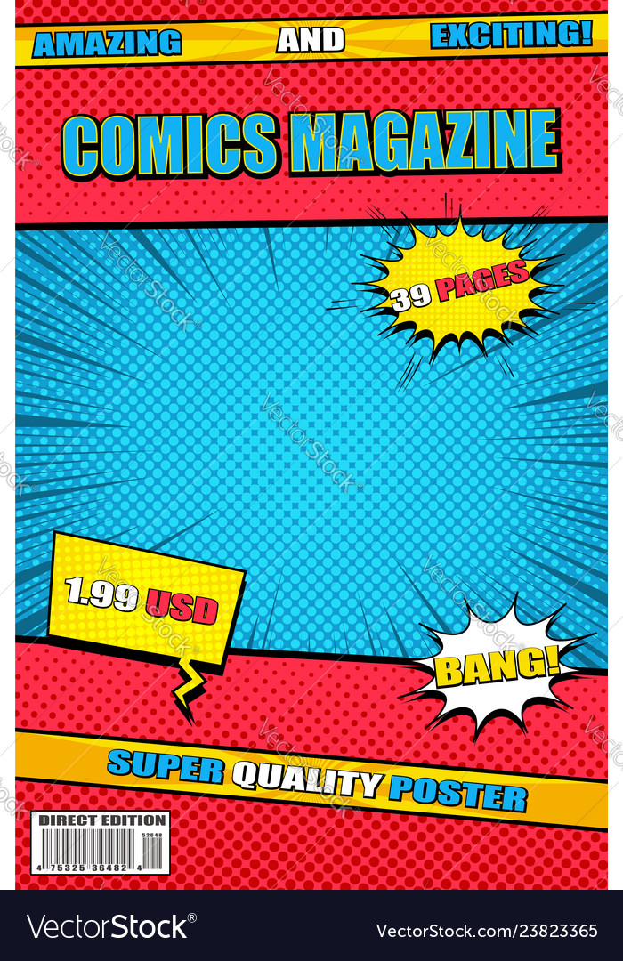 Bright comics magazine template Royalty Free Vector Image