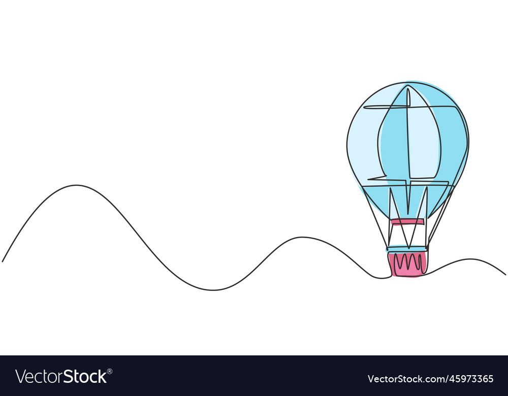 Continuous one line drawing hot air balloon