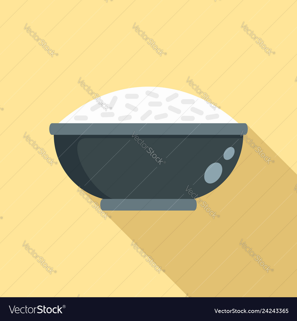 Cooked rice bowl icon flat style Royalty Free Vector Image
