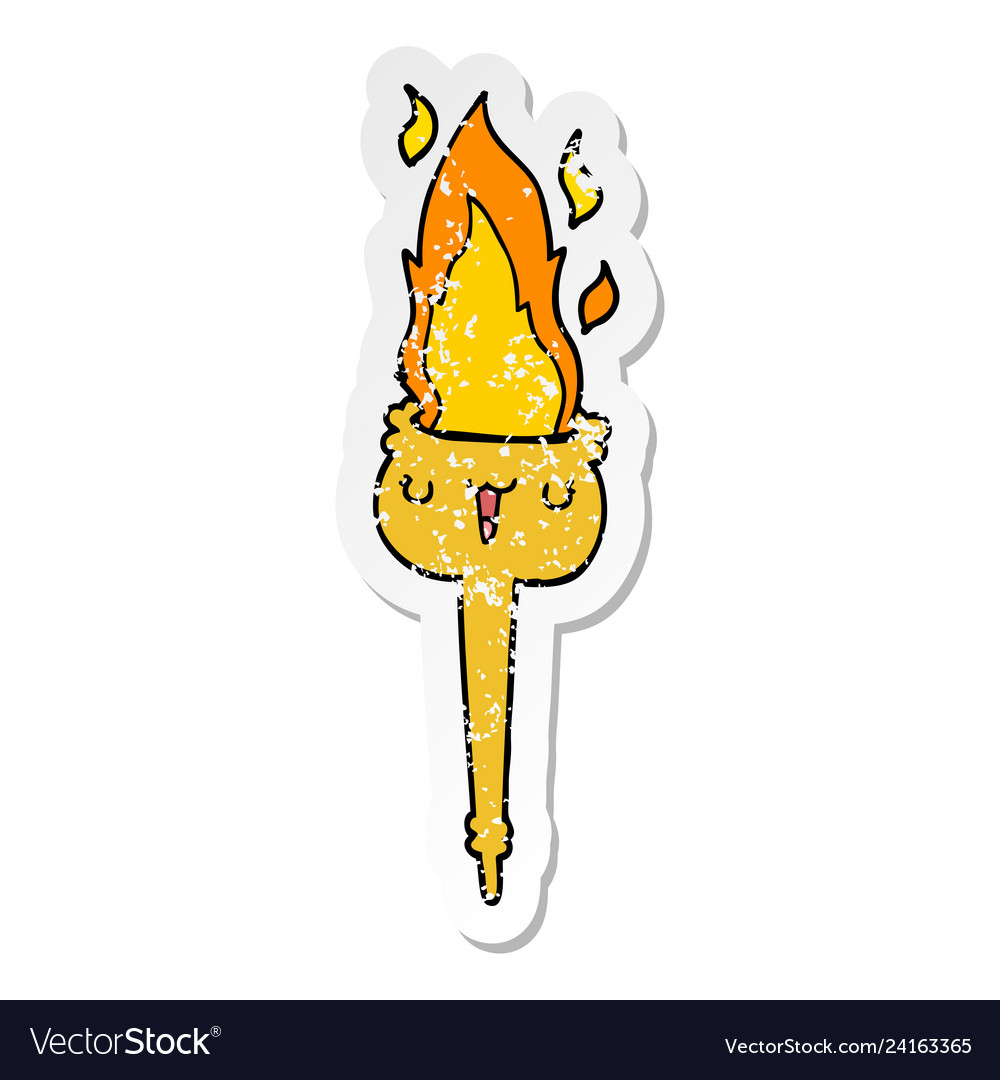 Distressed sticker of a cartoon flaming torch