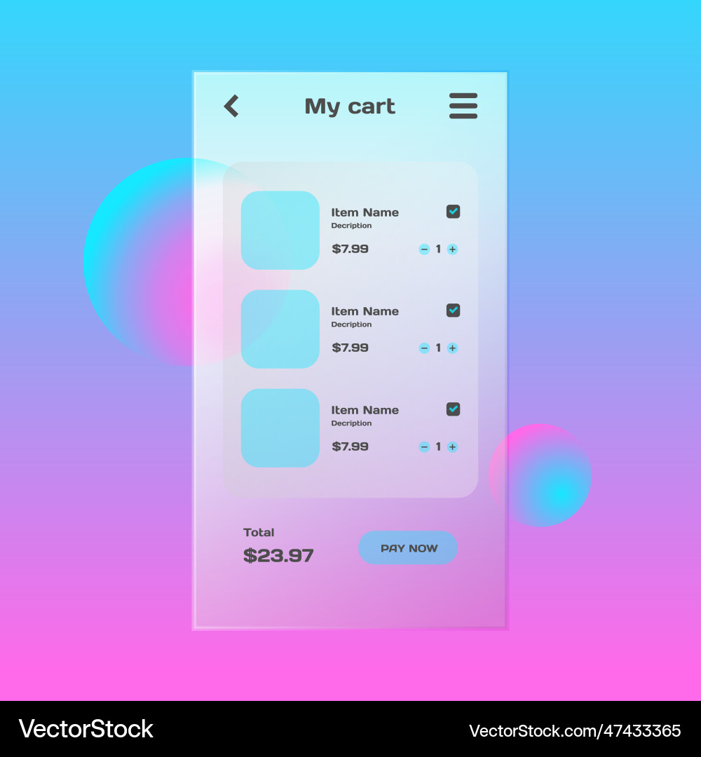 Gradient glass morphism app mobile e commerce Vector Image
