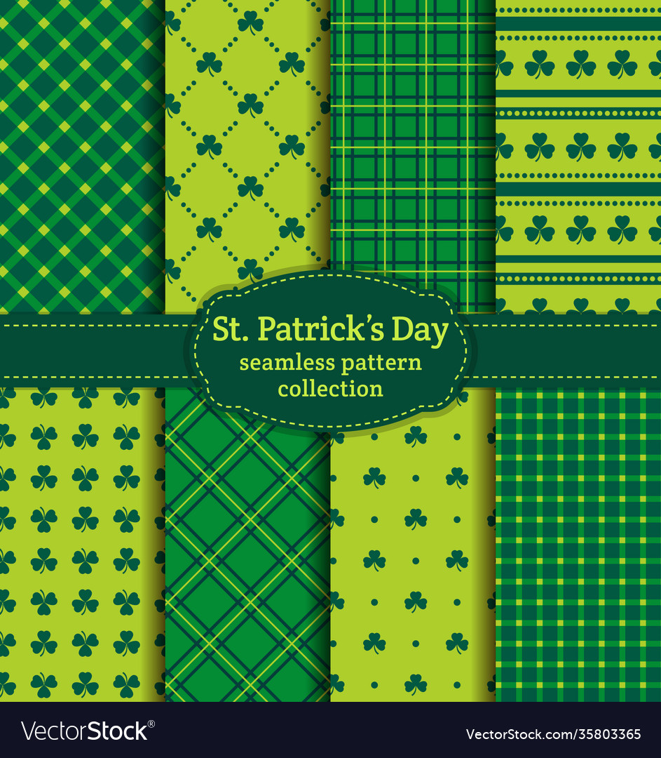 Happy st patricks day set seamless patterns vector image Happy st patricks day set seamless patterns