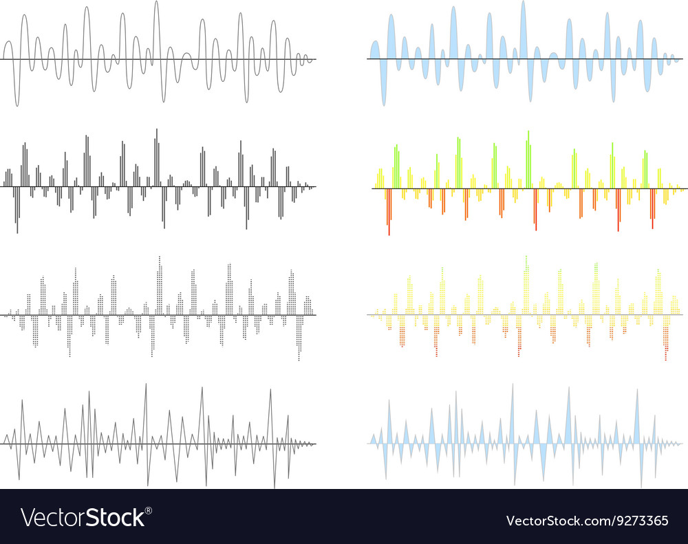 Set of different analog and digital signal waves Vector Image