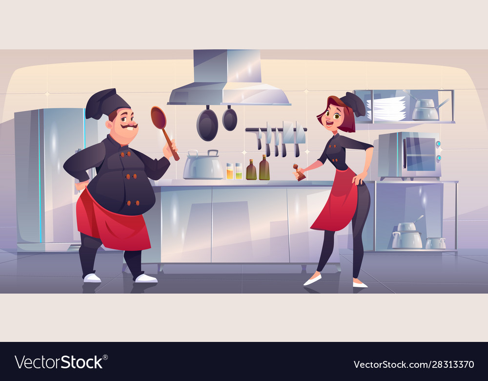 Chef and sous chef on kitchen restaurant staff Vector Image