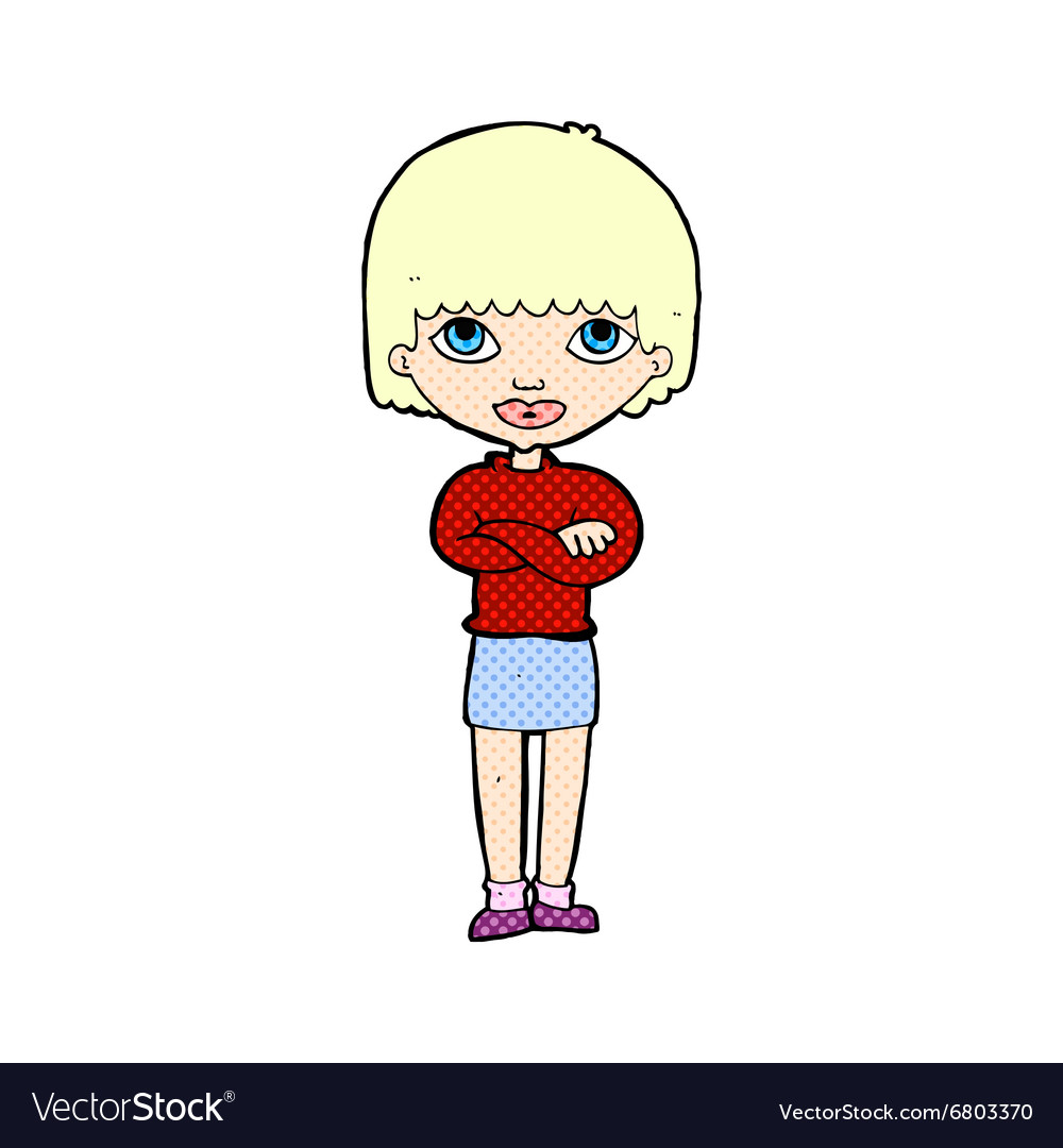 Comic cartoon woman with folded arms