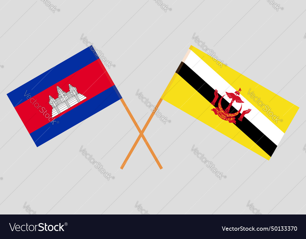 Crossed flags of cambodia and brunei official