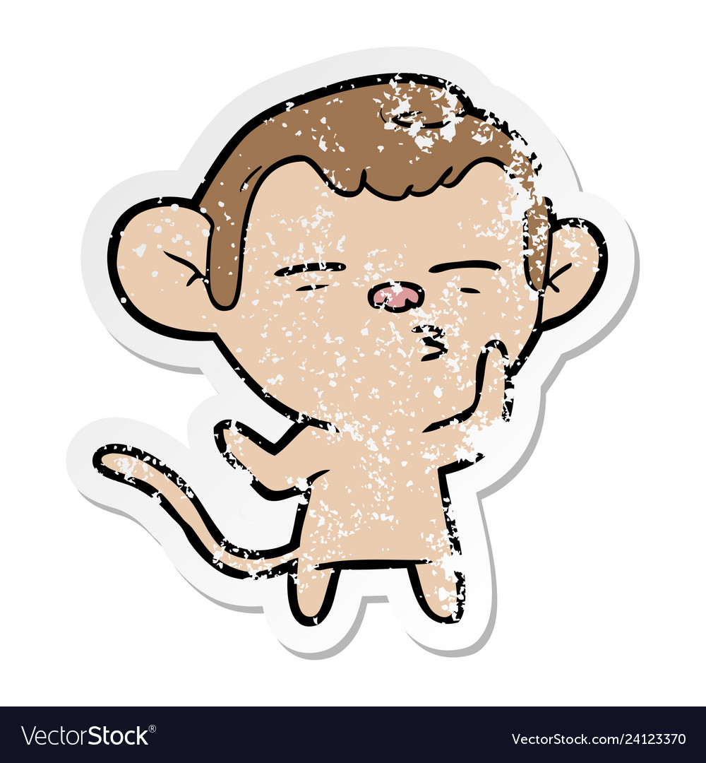 Distressed sticker of a cartoon suspicious monkey Vector Image