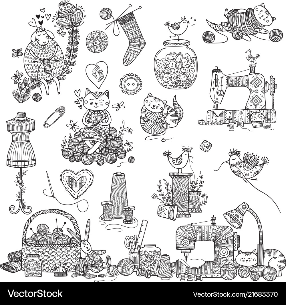 Needlework sewing tools Royalty Free Vector Image