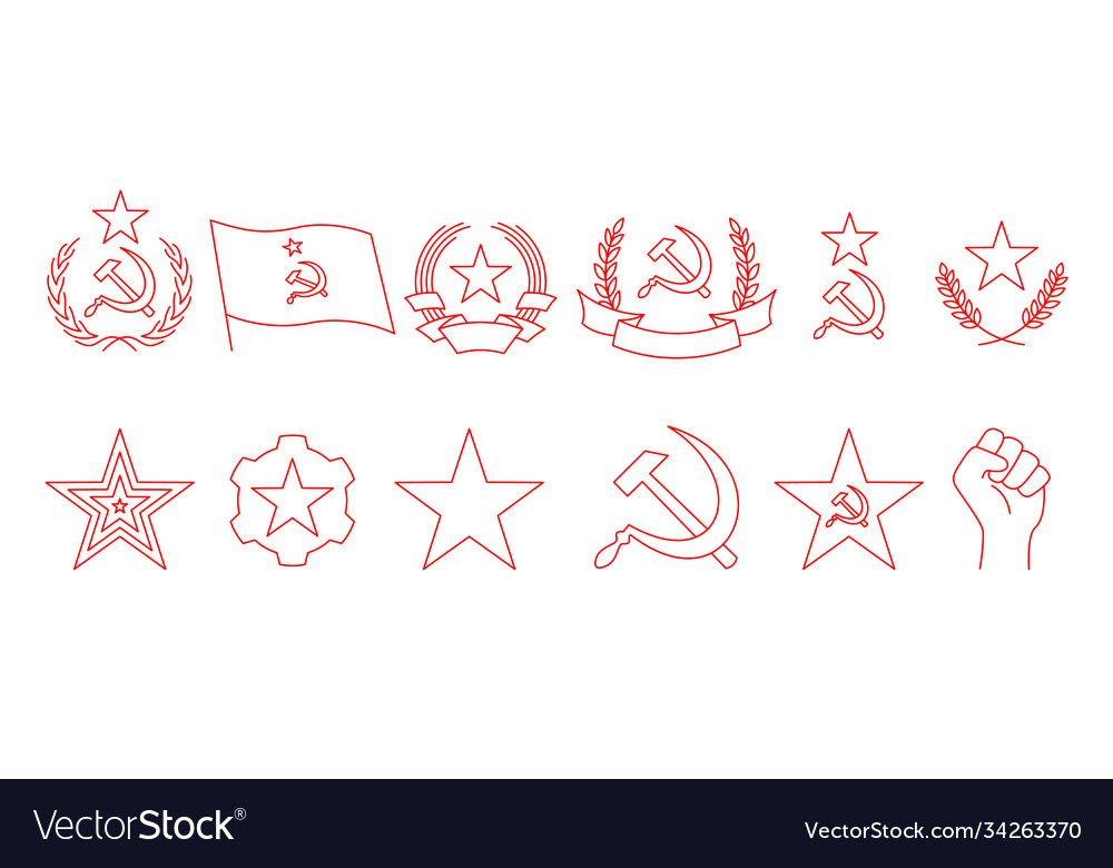 Set linear icon communism hammer sickle Royalty Free Vector