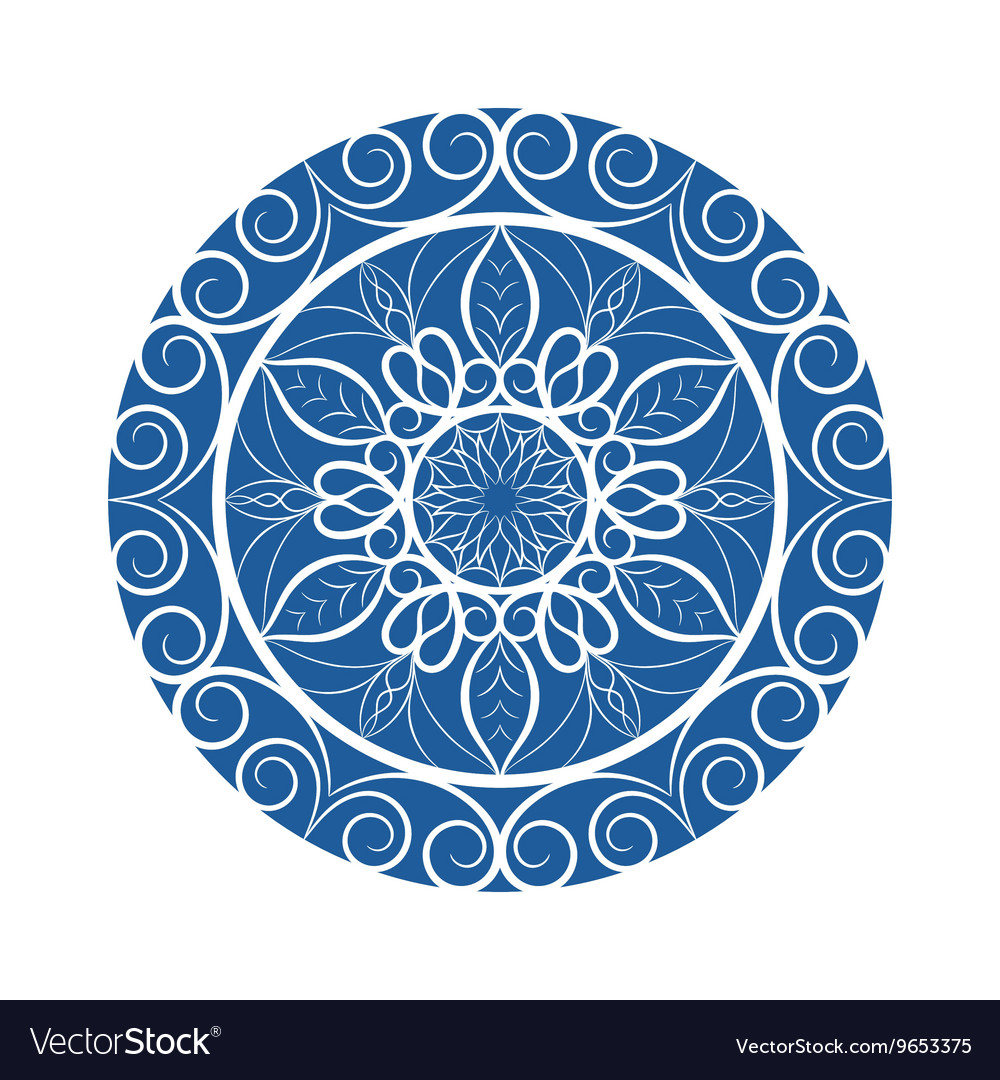 Blue flower mandala over white