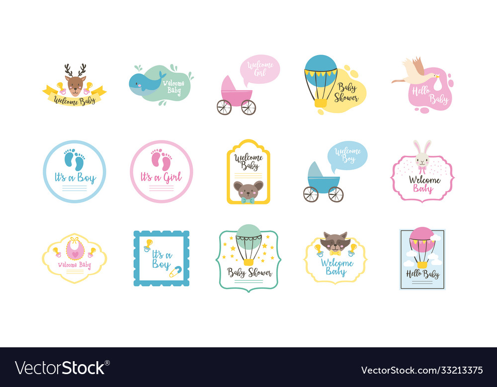 Bundle fifteen baby shower set icons Royalty Free Vector