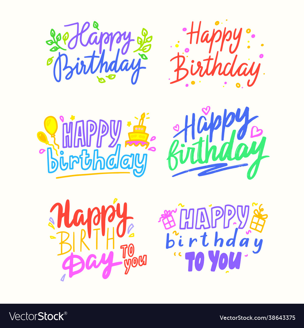 Happy birthday cartoon lettering colorful phrases