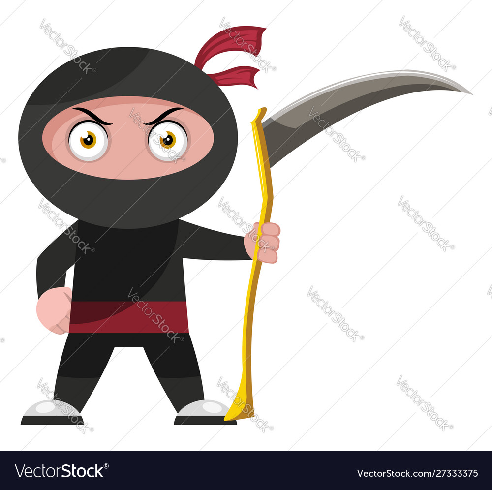 Ninja with sickle on white background