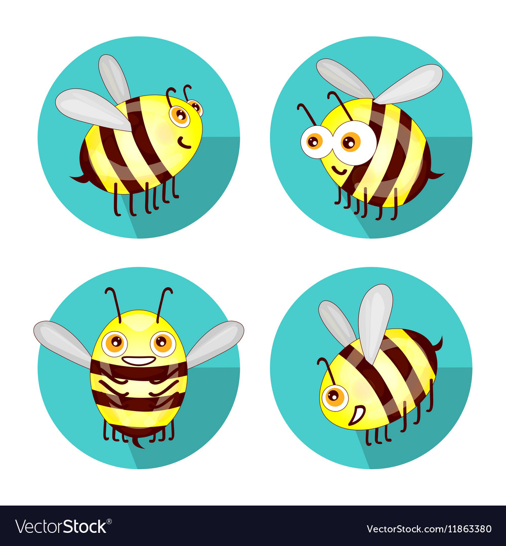 Cartoon set flat bees isolated on white