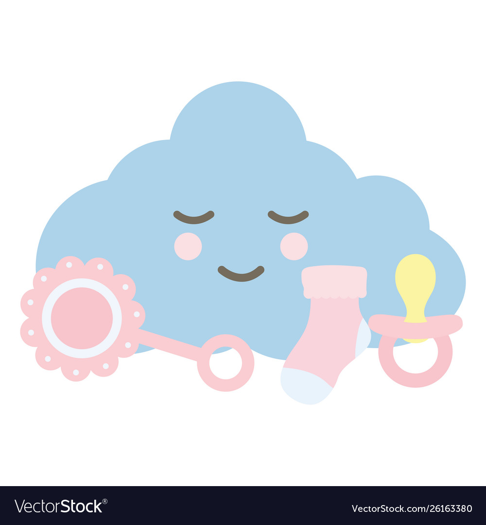 Cute cloud kawaii with baby accessories Royalty Free Vector Cute cloud kawaii with baby accessories Royalty Free Vector