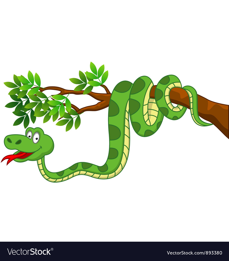 Premium Vector, Cartoon green snake on tree branch