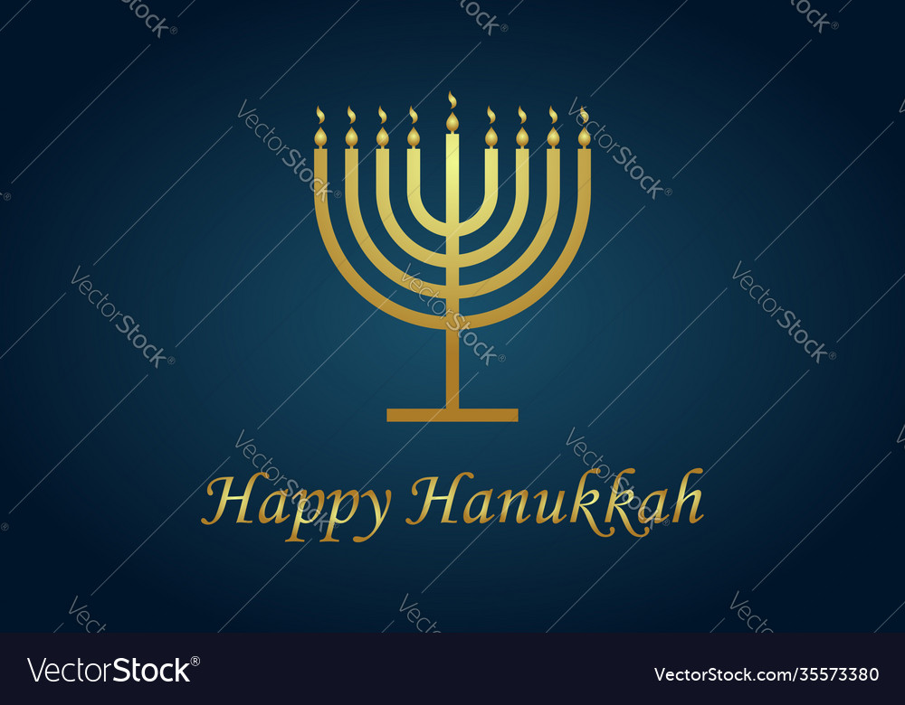 Happy hanukkah gold menorah hanuka on blue Vector Image