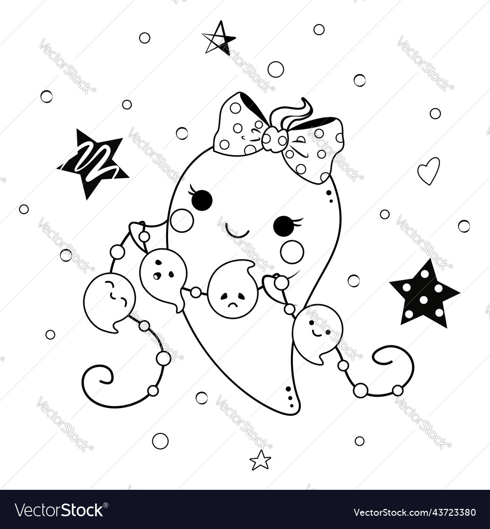 Kawaii ghost with garland for halloween outline Vector Image