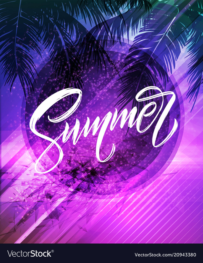 Summer lettering palm leaf and sea background Vector Image