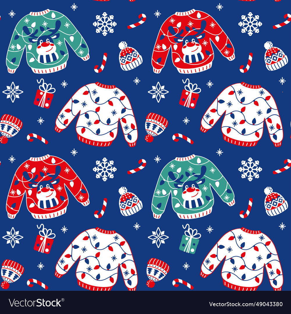 Ugly christmas sweater and knit hat Royalty Free Vector