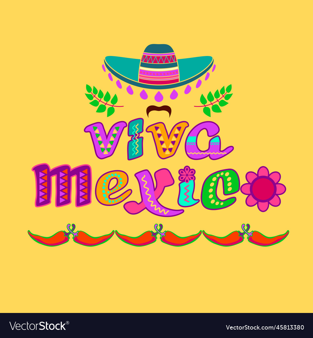 Viva mexico decorated logo cartoon letters Vector Image