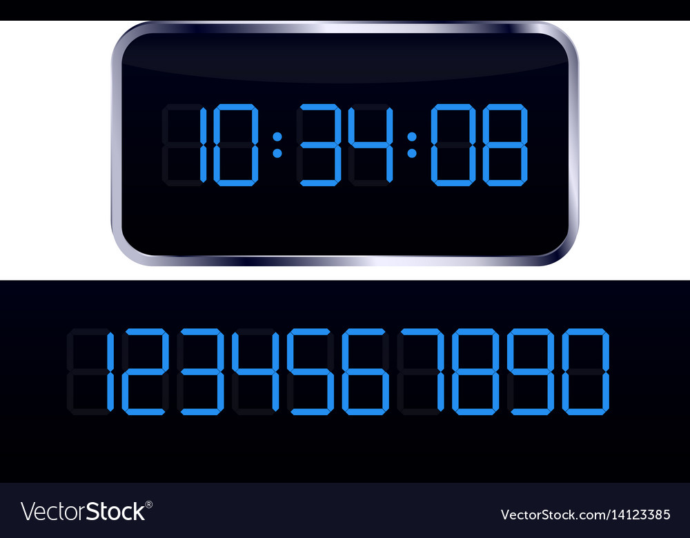 Blue digital clock and number set Royalty Free Vector Image