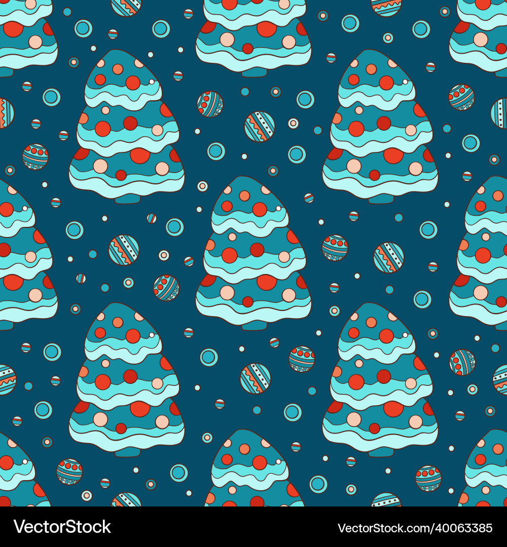 Christmas ball tree seamless pattern Royalty Free Vector