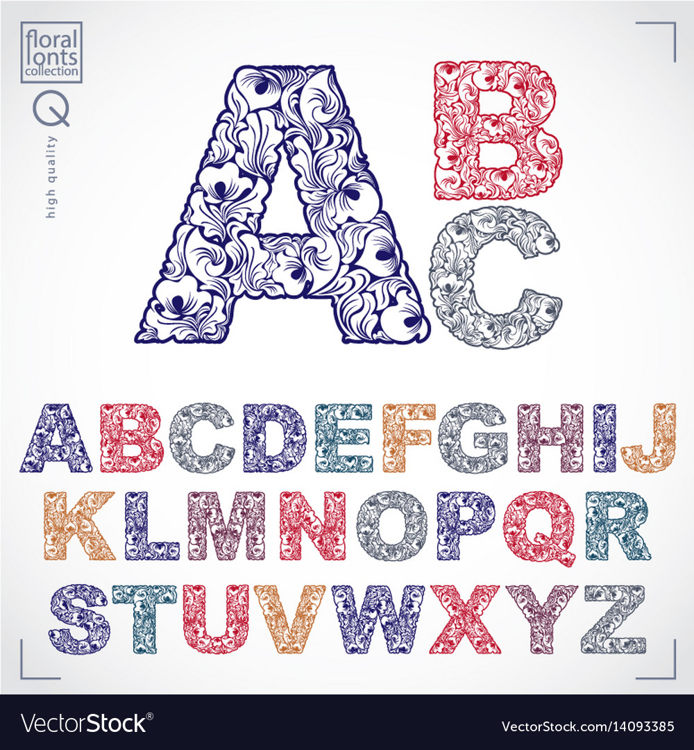 Floral font hand-drawn capital alphabet letters Vector Image