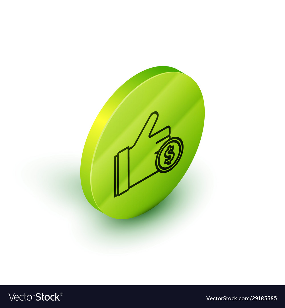 Isometric line hand holding coin icon isolated