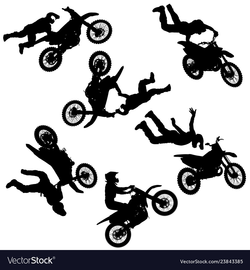 Set silhouette of motorcycle rider performing