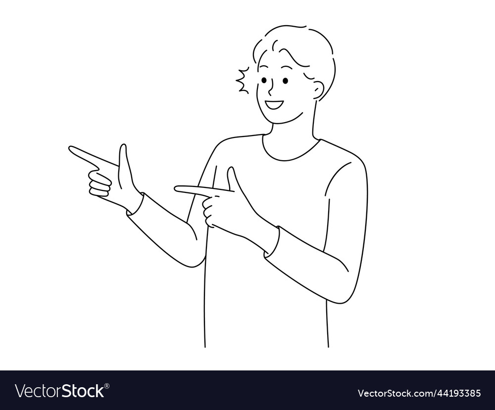 Smiling man point with fingers aside Royalty Free Vector