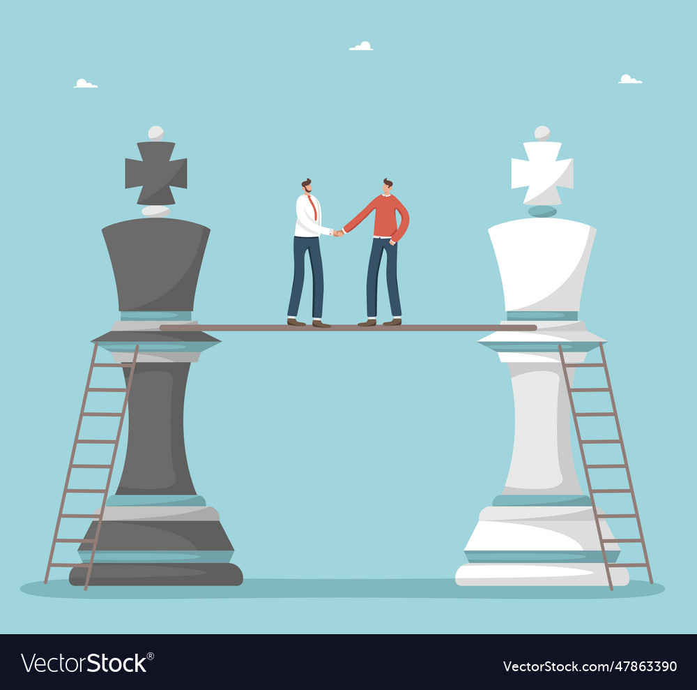 Men shaking hands on chess pieces Royalty Free Vector Image