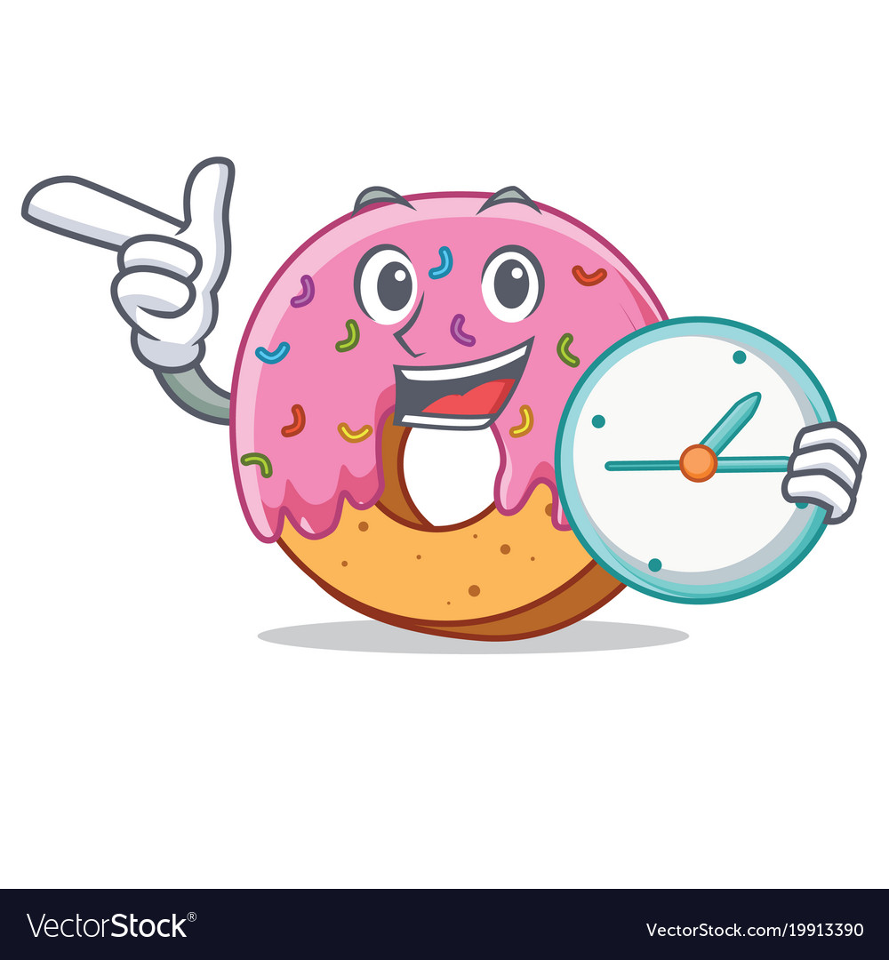 With clock donut character cartoon style