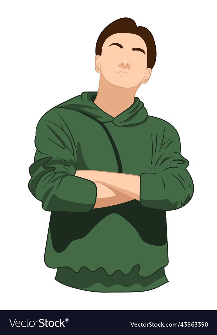 Young man with crossed arms on chest in green Vector Image