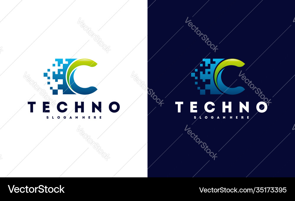 C initial pixel technology logo template Vector Image