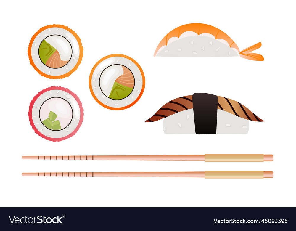 Colorful sushi and rolls set