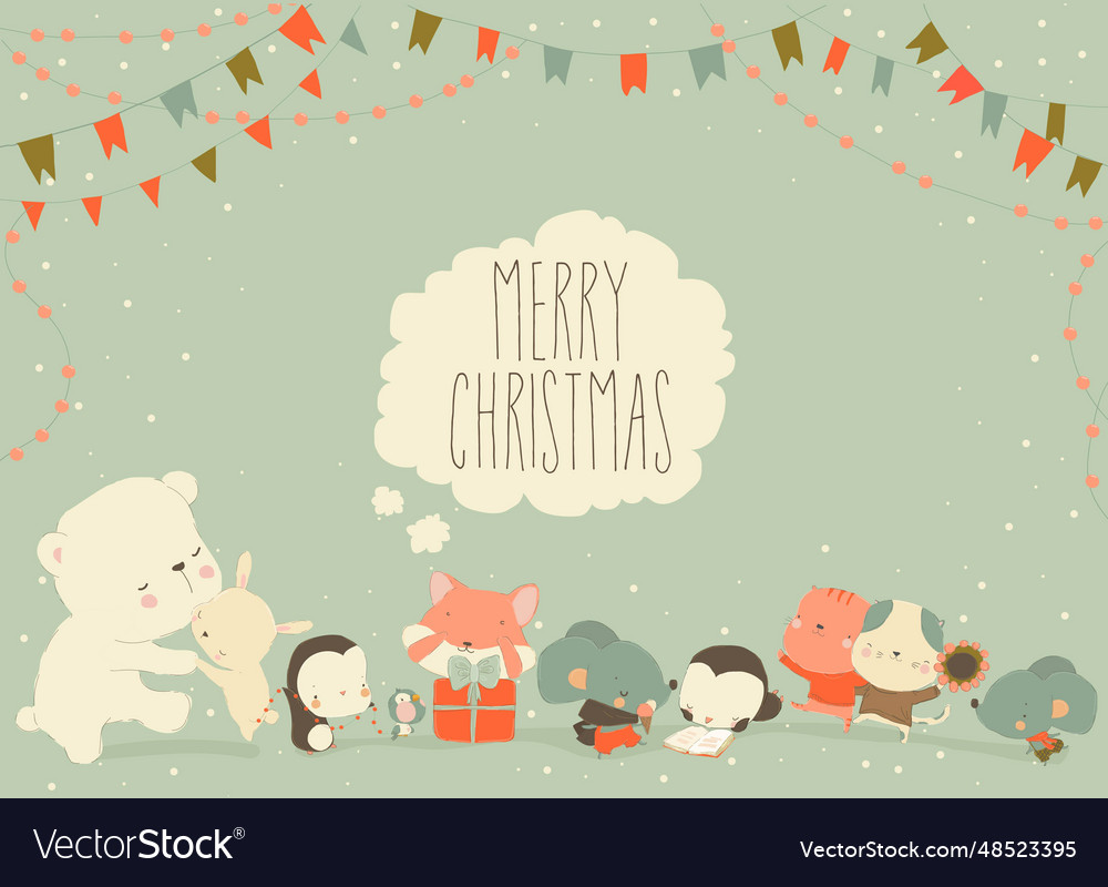 Cute cartoon animals celebrating christmas Vector Image