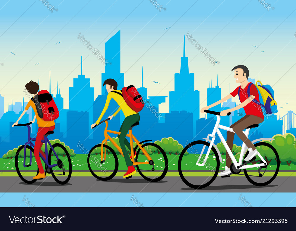 Cyclists with backpacks Royalty Free Vector Image