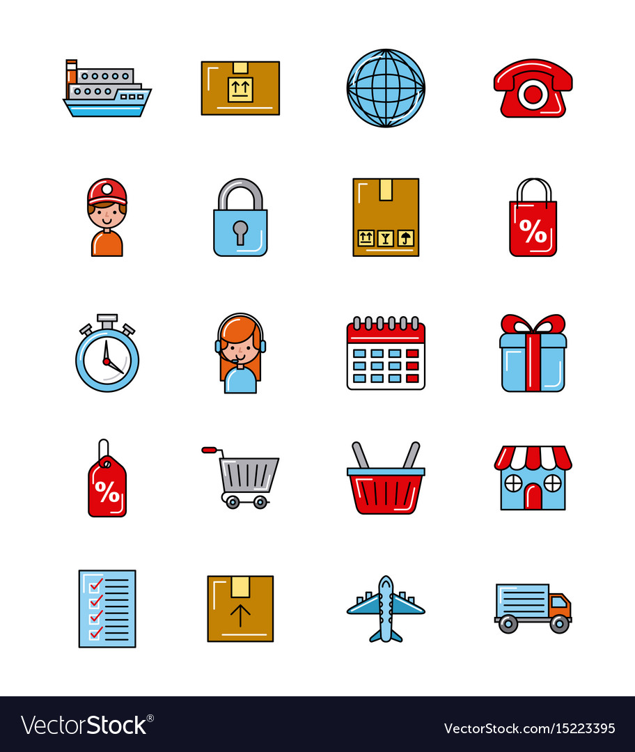 Global logistic icons set cartoon