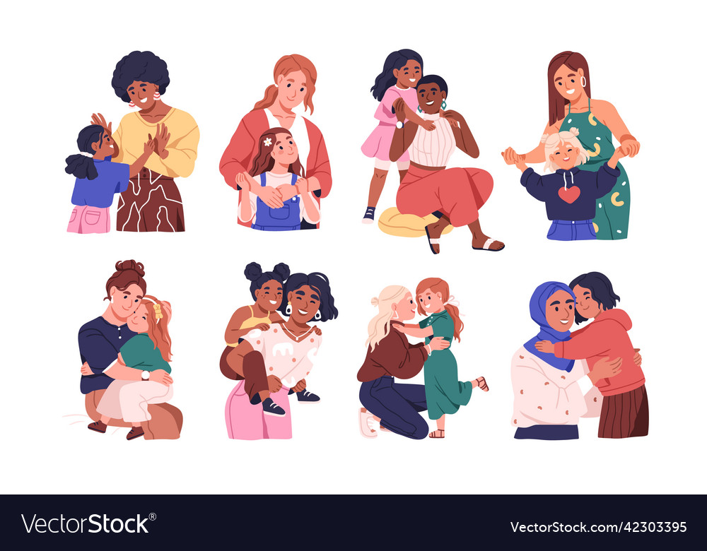 mothers-and-daughters-set-happy-moms-and-girls-vector-image