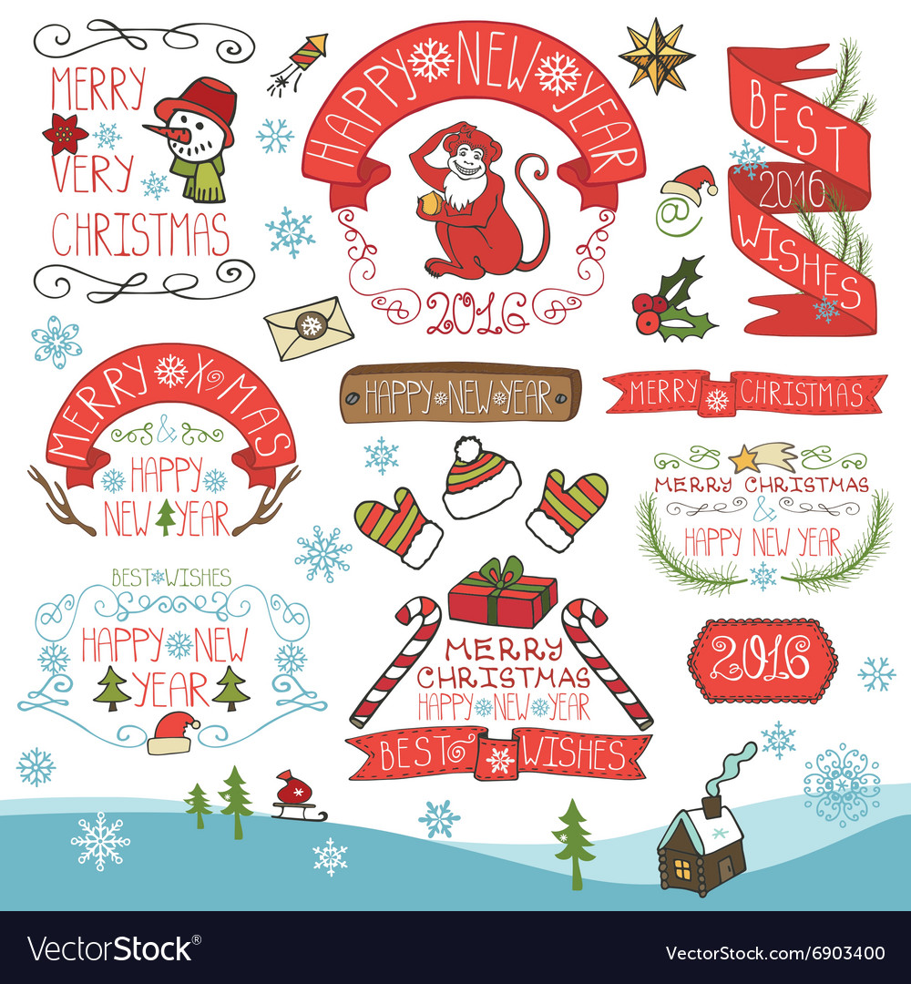 Christmasnew year 2016 decorationlabels set