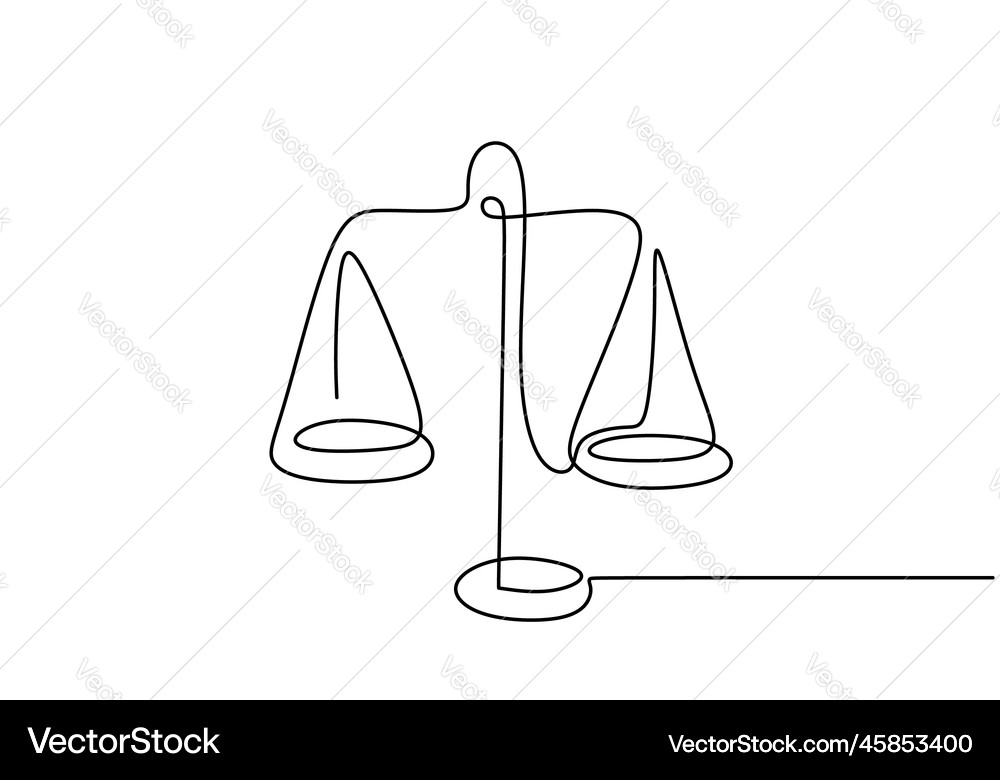 Continuous one line drawing of law weights scale Vector Image