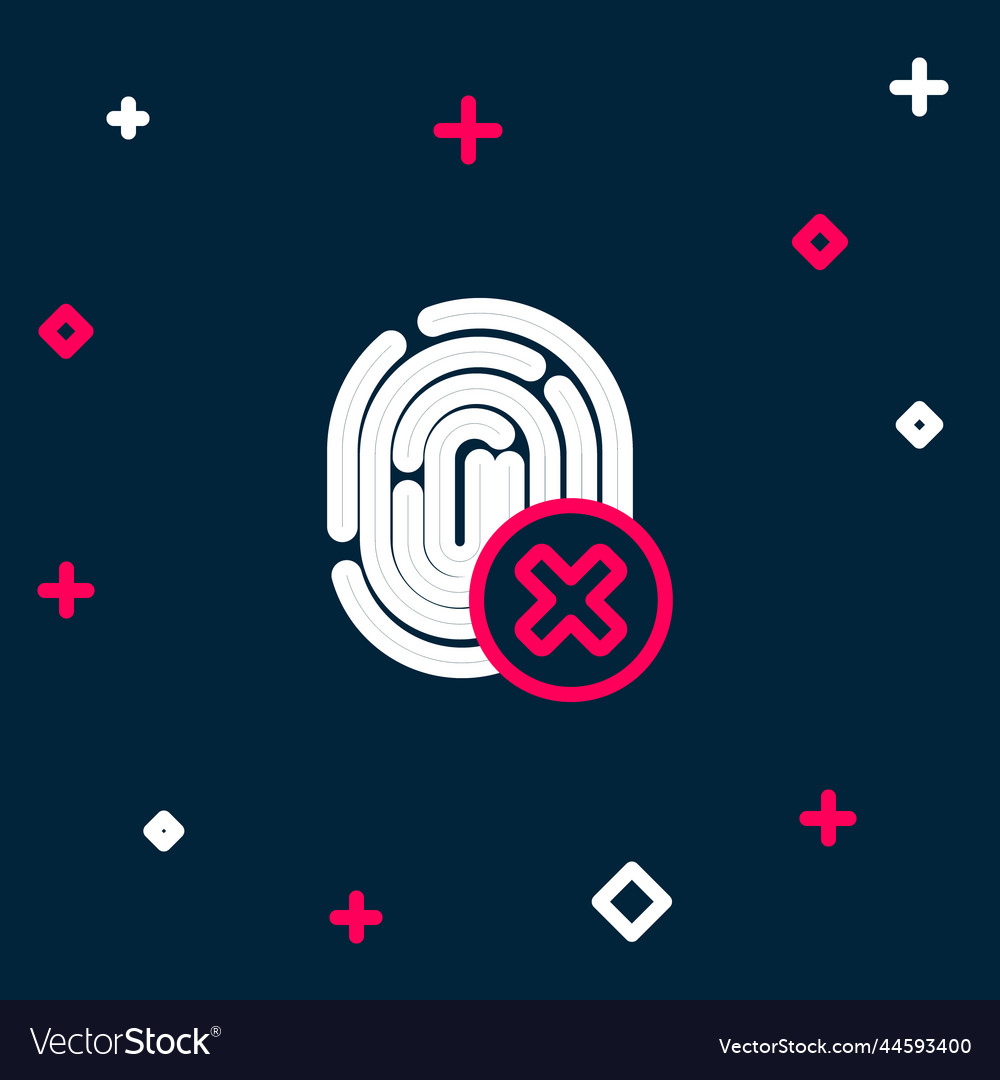 Line cancelled fingerprint icon isolated on blue