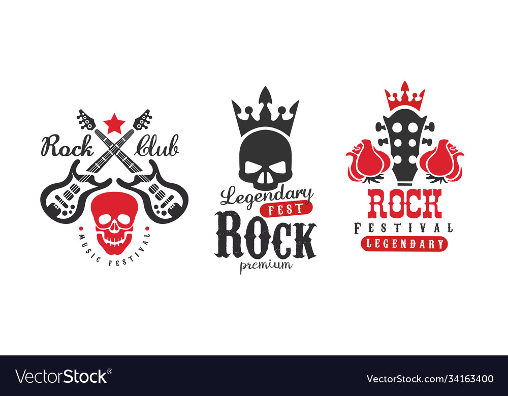 Rock club logo templates set legendary music