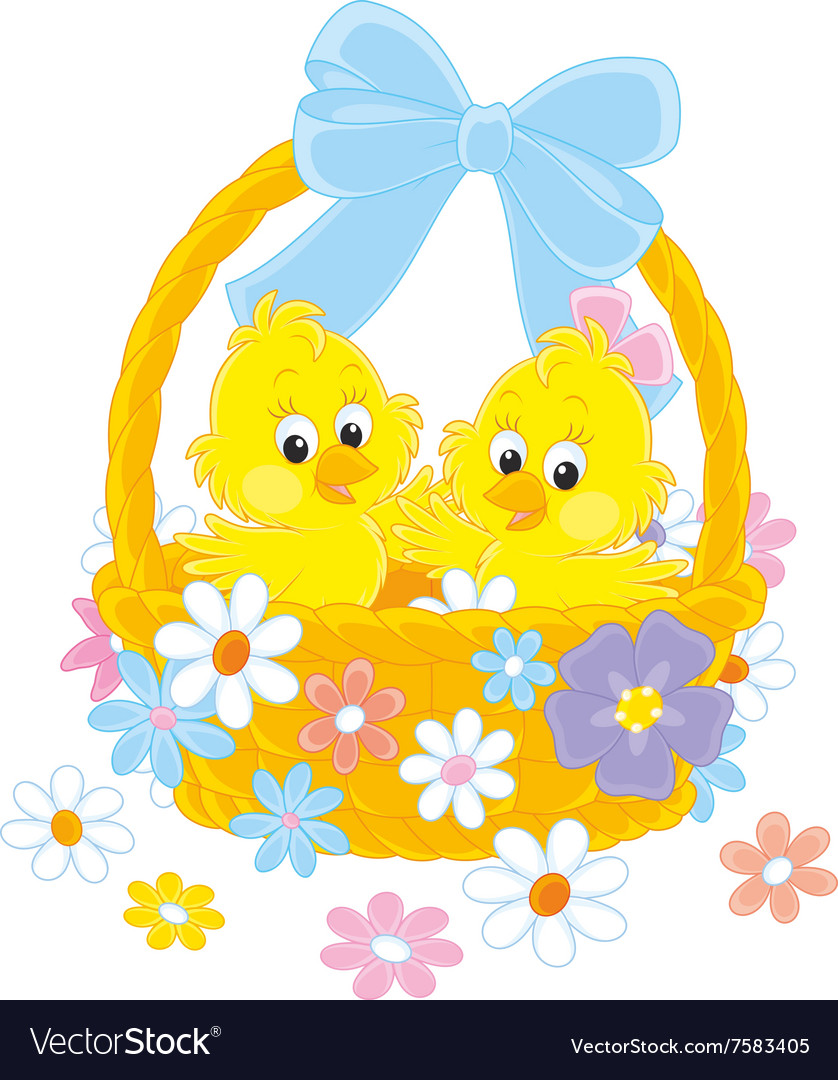 Easter basket with chicks Royalty Free Vector Image